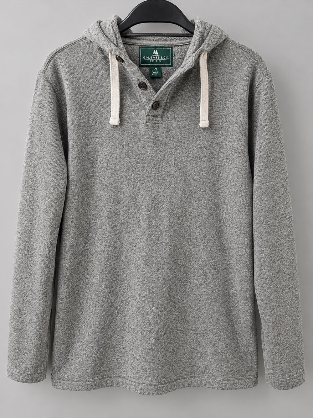 G.H. Bass & Co Men’s Large Gray Henley Hooded Pullover Hoodie